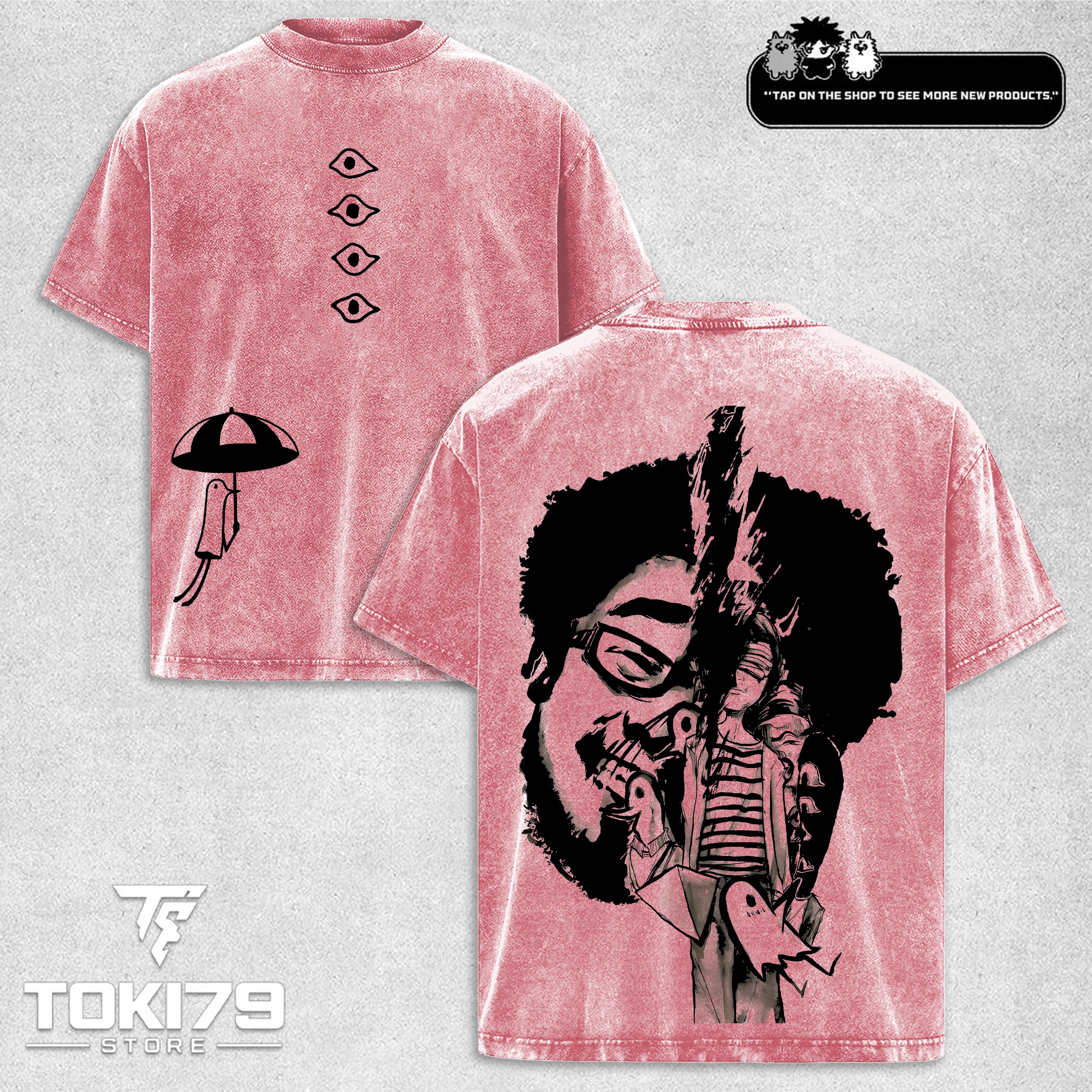 Goodnight Punpun Anime Double Printed Lightweight Acid Washed Tee, Oyasumi Punpun Shirt, Horror Manga, Religious Gothic Art Tee, anime lover, anime merch Casual Cotton vintage anime streetwear
