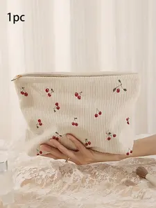 Cherry Theme Makeup Bag, Durable Polyester Zipper Pouch, Cosmetic Pouch, Travel Toiletries Storage, Lightweight Zippered Bag, Perfect Gift for Sisters Students Adults