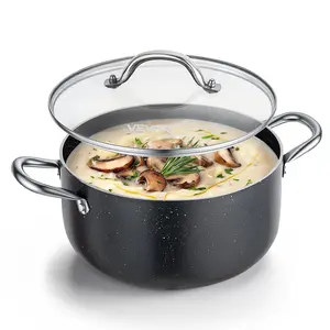 VEVOR Aluminum Stock Pot, 6-Quart Nonstick Ceramic Coated Pot with Glass Lid, PFOA-Free, PFAS-Free, Compatible with Gas Stoves, Induction Cooktops, Electric Stoves, for Soups, Stews, and Pasta