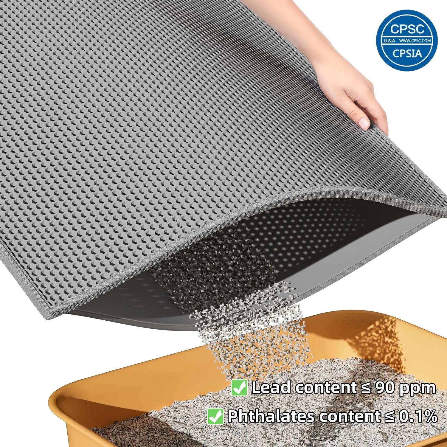 OPSETER Cat Litter Mat - Honeycomb Double-Layer, Waterproof Urine-Resistant Material, Scatter Control, Waste Reduction, Easy-to-Clean Washable Cat Litter Tray Accessory