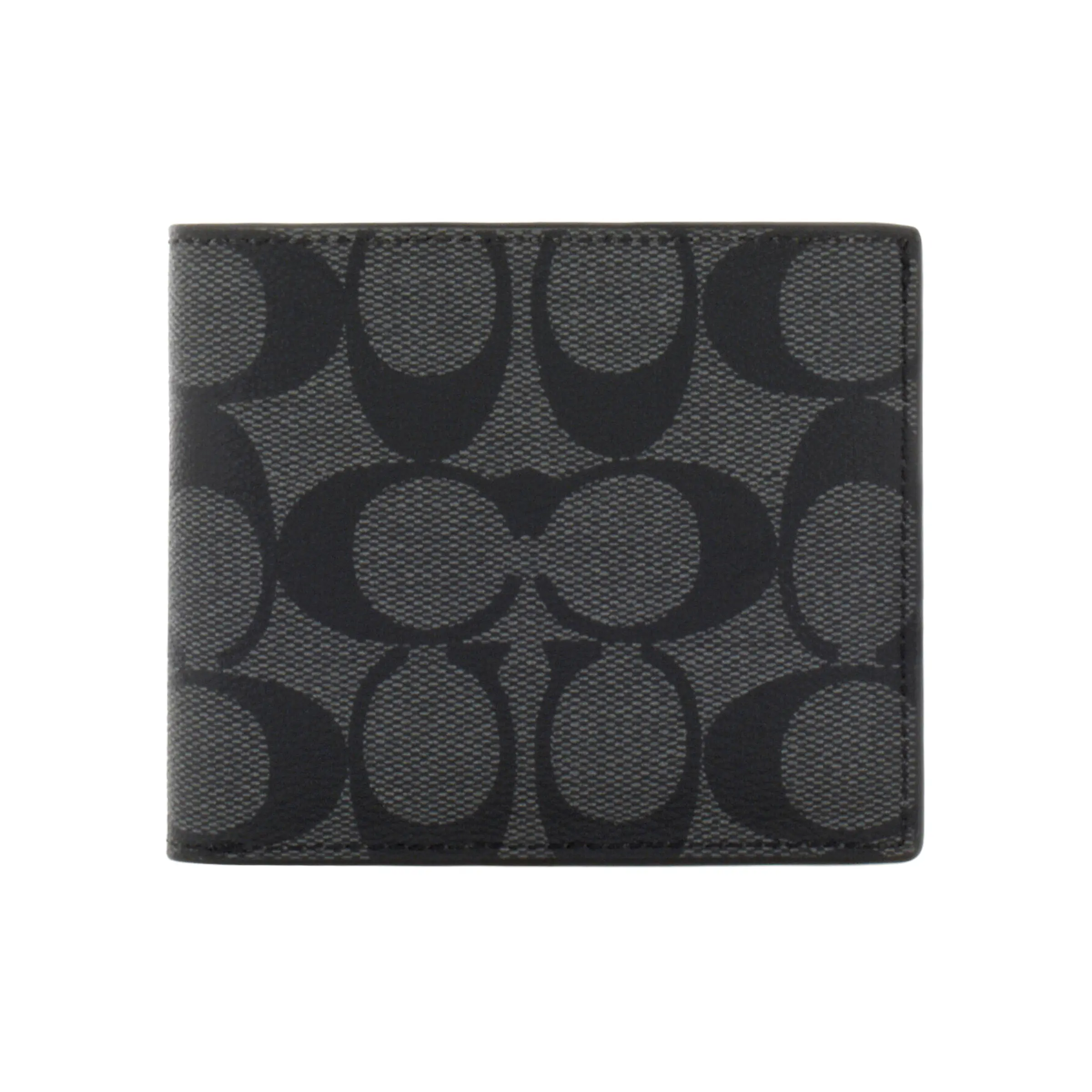COACH Billfold Wallet Compact Foldable Design with Canvas and PVC Trim Multiple Card Slots for Men in Black-Gray