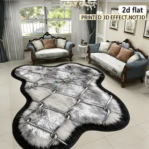 2D flat creative irregular carpet, chain pattern unique fur mat simple luxury modern home decor carpet suitable for cloakroom corridor soft mat bathroom washable carpet