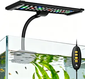 LED Aquarium Clip On Light, Full Spectrum Fish Tank Plant Light with Memory Function, DIY Mode, Adjustable Timer & Brightness, IP68 Waterproof Aquarium Lighting for Freshwater Saltwater Fish Tank