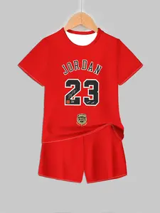Jordan Basketball Fan Gear Set, Tee Shorts Set, Boys' Short Sleeve & Shorts, Number 23 Signature, Gold Hall of Fame Patch