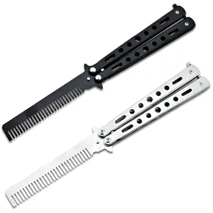 2 Pieces Stainless Steel Folding Practice Combs Available in Black and Silver, Foldable Hair Styling Tools for Sports and Outdoor Use