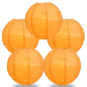 5-Pack 16 Inch Orange Free-Style Ribbing Round Paper Lantern
