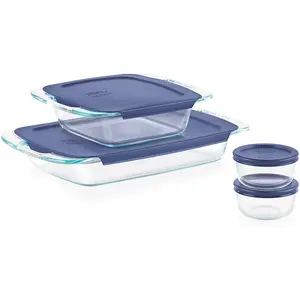 Pyrex Easy Grab 8-Piece Glass Bakeware and Food Storage Set with Wide Handles and BPA-Free Lids for Oven Safe Baking and Serving