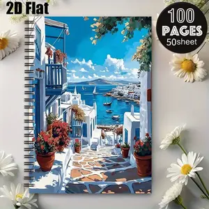 1 Pack Spiral Coil Notebook 5.7x8.26 Inch, Durable Binding, Ideal for Beach Vacation Journal, Travel Diary, Summer Trip Notes, Perfect Gift for Travel Enthusiasts on Christmas, Birthday [2D] Flat, Journaling Notebooks