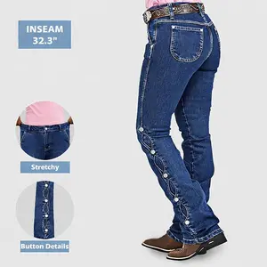 Flamingals Wash Button Side Mid Waist Bootcut Jeans Womenswear