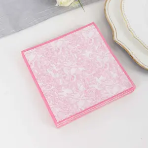 25-Pack Paper Cocktail Napkins 2 Ply White/Pink with French Toile Print 6.25"x6.25" - Soft and Absorbent Disposable Napkins