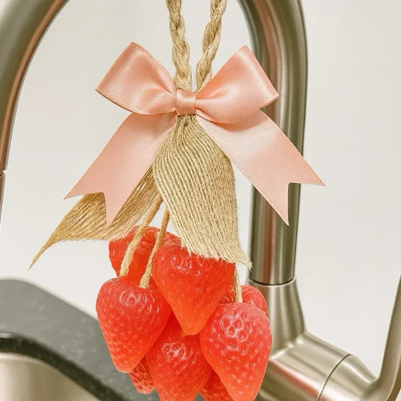 Handcrafted Beauty Strawberry Soap Bouquet with Pink Bow & Natural Rope for Elegant Bath Decor 210g Soft Luxury Fragrance