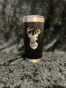 Best Buckin' Dad Ever Tumbler - 20 oz Black Tumbler w/ Sliding Lock Lid - Father's Day Gift - Laser Engraved Tumbler