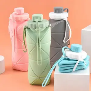 Portable Foldable Silicone Water Bottle, 600ML Leakproof Water Bottle, Lightweight Water Bottle for Outdoor Camping Travel