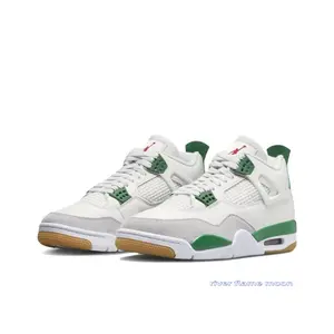 White and Pine Green Mid-Top Sneakers
