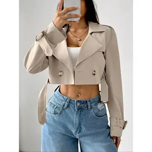 Women's Short Jacket Casual Plaid Blazer, Long Sleeve Loose-Fit Woven Fabric, Spring & Fall Fashion Outerwear for Women