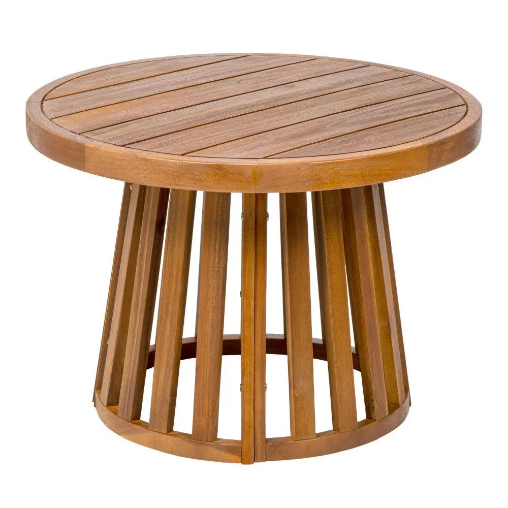 Solanya 27.5-Inch Modern Coastal Acacia Wood Pedestal Drum Coffee Table - Natural Wood Living Room Furniture, Indoor-Outdoor Use Solanya 27.5-Inch Modern Coastal Acacia Wood Pedestal Drum Coffee Table - Natural Wood Living Room Furniture, Indoor-Outdoor Use