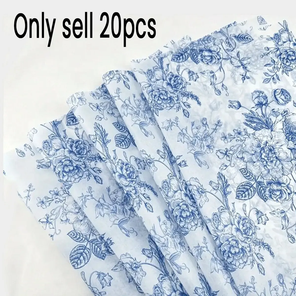 20 Sheets Blue Floral Gift Wrapping Paper, Flower Wrapping Paper, 14x20 Inches, Vintage Style, High-Quality Durable Paper, Ideal for Birthdays, Weddings, Parties, DIY Crafts