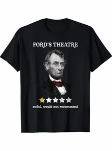 Men's Ford's Theatre Abraham Lincoln 1 Star Review Funny Meme T-Shirt, US History Humor Graphic Tee, Patriotic Funny President Shirt for Men Women