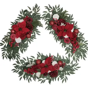 TINGE TIME 5FT Christmas Artificial Eucalyptus Garland, Set of 3 Flower Garland, Handcraft Artificial Rose Garlands for Arch Decorations for Home (Red &amp; White) Plastic Silk Plastic Silk hobby lobby  christmas xmas decoration