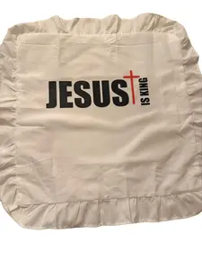 Christian Pillow Cover, White Decorative Cushion Cover with Bible Message “Jesus is King” – Inspirational Home Decor Faith Gift