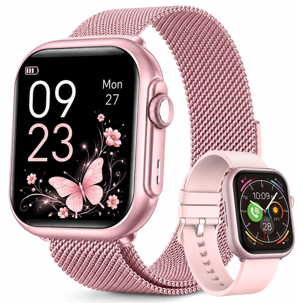 2026 Fashion Diamonds Smart Watch, 1000mAh battery,Perfect Valentine's Day Gift for Men Women, Touch Screen Fitness Watch with DIY Dial, Answer/Make Call/Message, 120+ Sport Modes, Activity Tracker for iPhone Android, pink