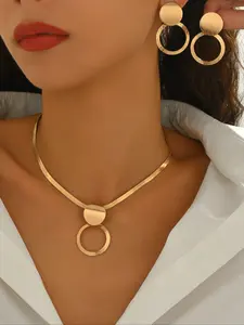Elegant Geometric Pendant Necklace Earrings Set, Fashionable Iron Chain Design, All Season Casual Style Jewelry for Women, Trendy Jewelry Set