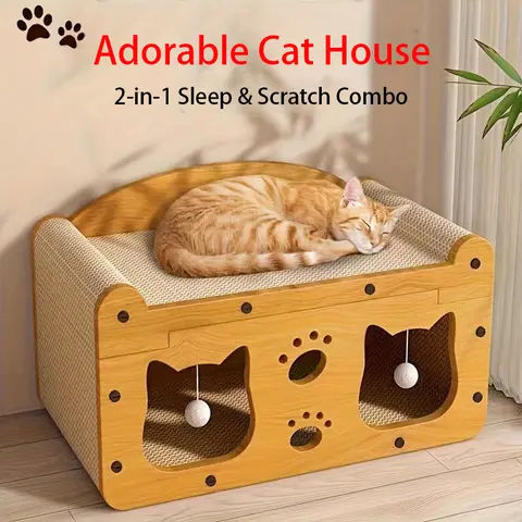 【Already have 10K favorites】2 in 1 Cat Bed with Scratching Board Pet Furniture for Indoor Cats Suitable for multiple cats Durable Double Layer Design Cat Bed Stylish and Comfortable Cat Furniture for All Seasons Wooden cat bed SummerVibes petlovers