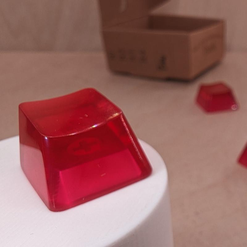ResinKeyWorks Ruby Red Blank 1U Accent Keycaps, Transparent Hand Polished Resin OEM Caps with MX stems