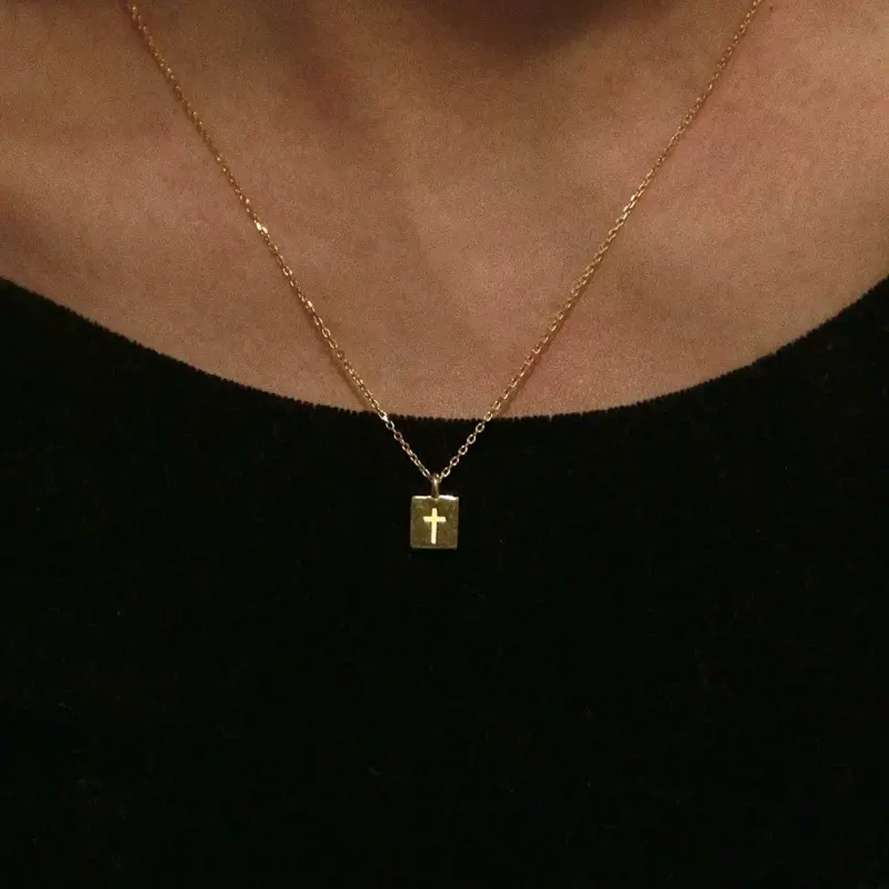 925 sterling silver 14K gold finish - rectangular cross necklace