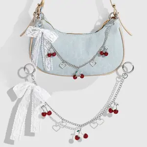 New Y2K Lace Bow Bag Charm,Black White Cherry Pendant,Minimalist Elegant Bag Accessory,Diy Jewelry Pendant,Backpack Hanging Ornament,Car Keychain Decor