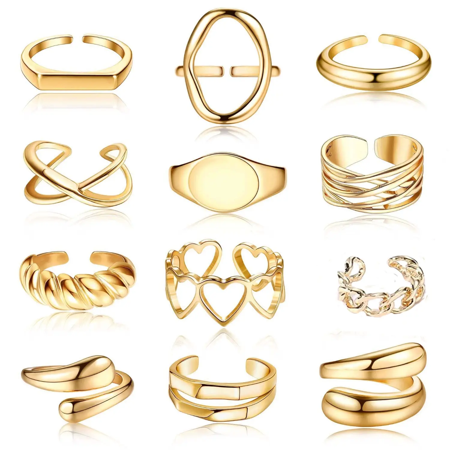 12 Pairs Golden Rings Set