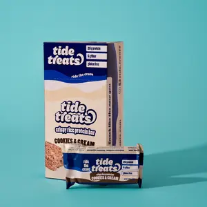 Tidetreats Protein Rice Crispy Cookies & Cream Protein Bars 25g Protein 7g Fiber Clean Ingredients, Post Workout Snack