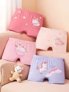 4 Pack Girls' Underwear Set, Cute Unicorn Print, Soft Skin-Friendly Comfort, All-Season Wear, Perfect for Daily Use, Printed Panties