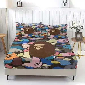 Vibrant Abstract Camo Ape Fitted Sheet Set, 1 Fitted Sheet + 2 Pillowcases, Colorful Streetwear Camouflage Print Bedding, Ultra-Soft Microfiber Bed Linen, Perfect Gift for Trendy Teens