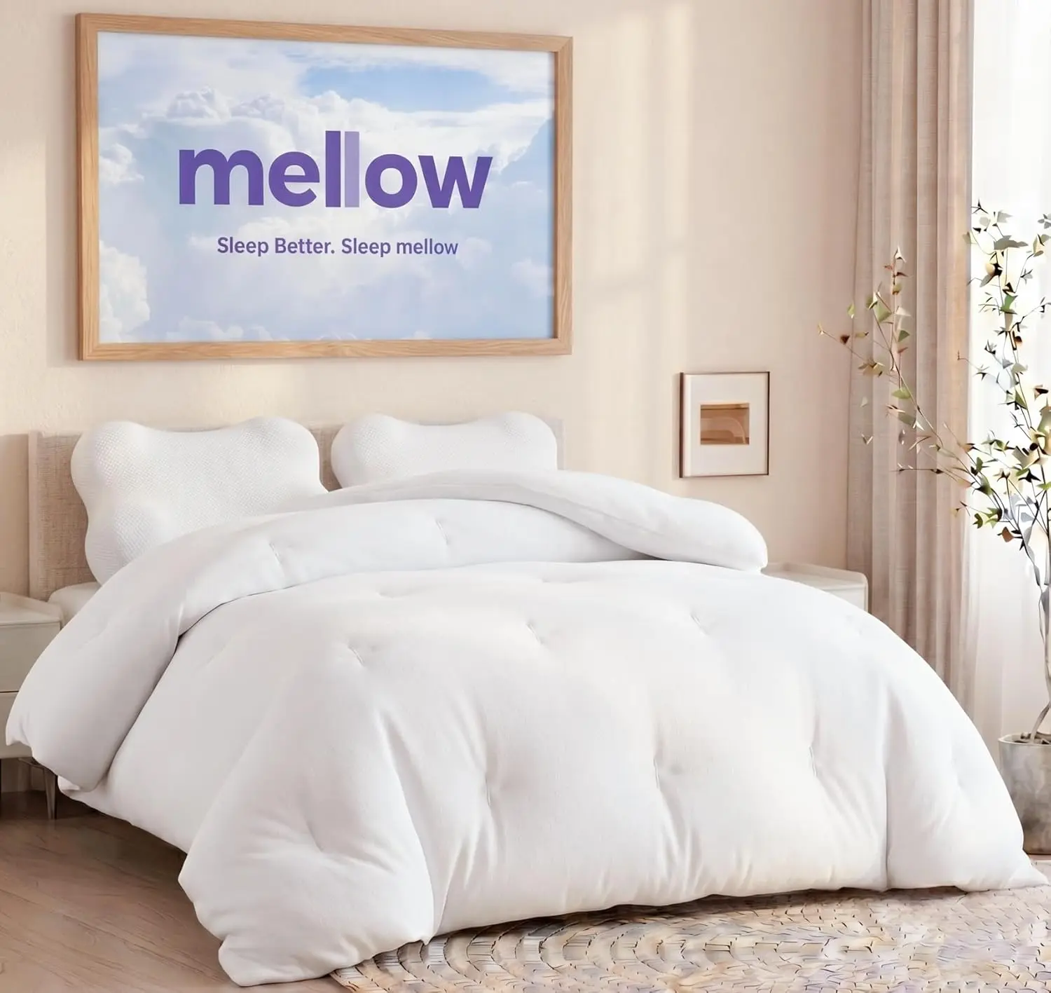 Mellow Marshmellow Comforter Full/Queen, All-Season Temperature-Balancing | Extra Fluffy Double-Stuffed down Alternative Duvet Insert, OEKO-TEX Class I Fabric and Box-Stitch, Machine Washable