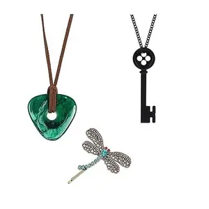 Coraline Necklace Merchandise Button Key Dragonfly Hairpin Green Stone Costume Accesories For Dress Up