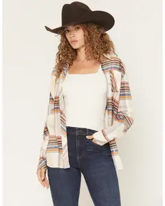 Woodside Southwestern and Plaid Print Long Sleeve Snap Flannel Shirt