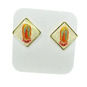 Handmade Virgencita Gold Plated Resin Earrings