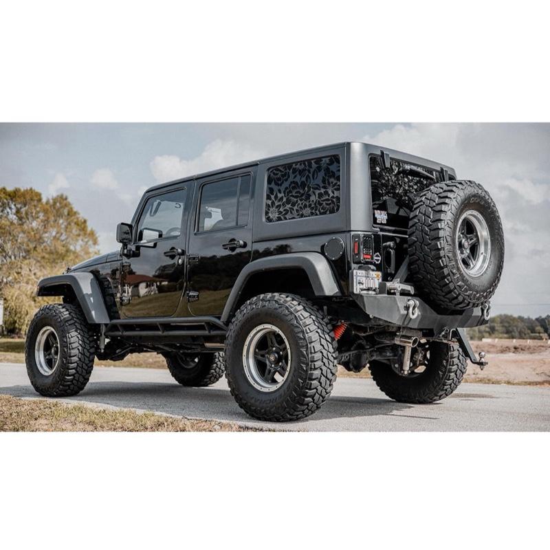 Floral Flower Print Rear Window Decals for 2018-2023 Jeep Wrangler 4 Door JLU Matte Black Vinyl Stickers Fits 2018 2019 2020 2021 2022 Models