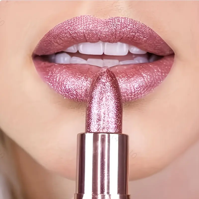 DaimAnpu 1Pcs Shimmer Copper Lip Color Collection for Women, Long Lasting Waterproof High Pigmented Sparkle Lipstick, Smooth Creamy Texture, Bold Shine Makeup Gift Set