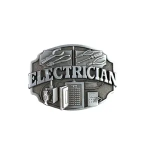 Antique Silver Electrician Trades Tradesman Belt Buckle Industrial Tools