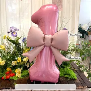 Bowknot Decor Balloon, 2 Counts 40 Inch Large Number Balloon, Outdoor Picnic Photo Props, Birthday Party Decoration, Anniversary Decoration, for Balloon Party Supplies