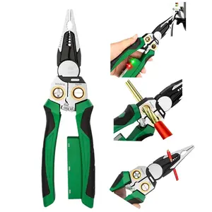 1Pc 8 in 1 Wire Stripping Pliers with Voltage Tester, Multi-function Wire Stripper Electrician's Pliers, Electric Wire Stripping Tool, Electrician Repair Tool (Green)