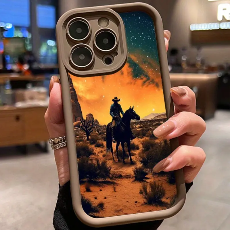 Desert Western Design Silicone Phone Case for iPhone 17 Pro Max,16 Plus,15,14,13,12,11,XR,Air - Shockproof, Slim, Durable, Full Camera Protection Cover for Smartphone, Handheld Cellphone Devices, Screen, Casing