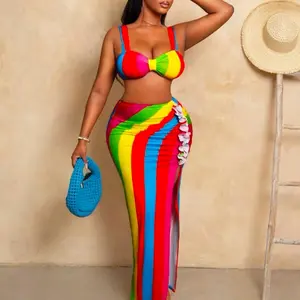 Multicolor striped two piece set