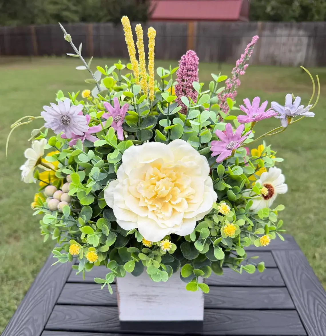 Spring Meadow Floral Arrangement in White Wood Box