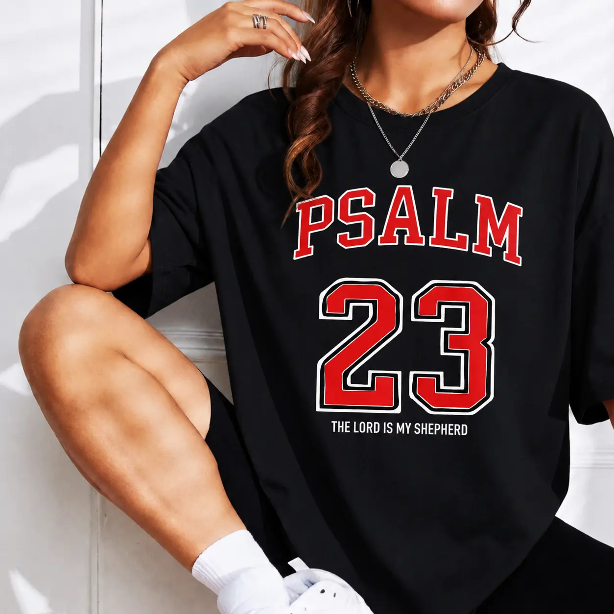 Psalm 23 Graphic Tee, Unisex Retro Varsity Style Bible Verse Top in Soft Cotton, Short Sleeve Christian Statement Piece for Everyday Wear