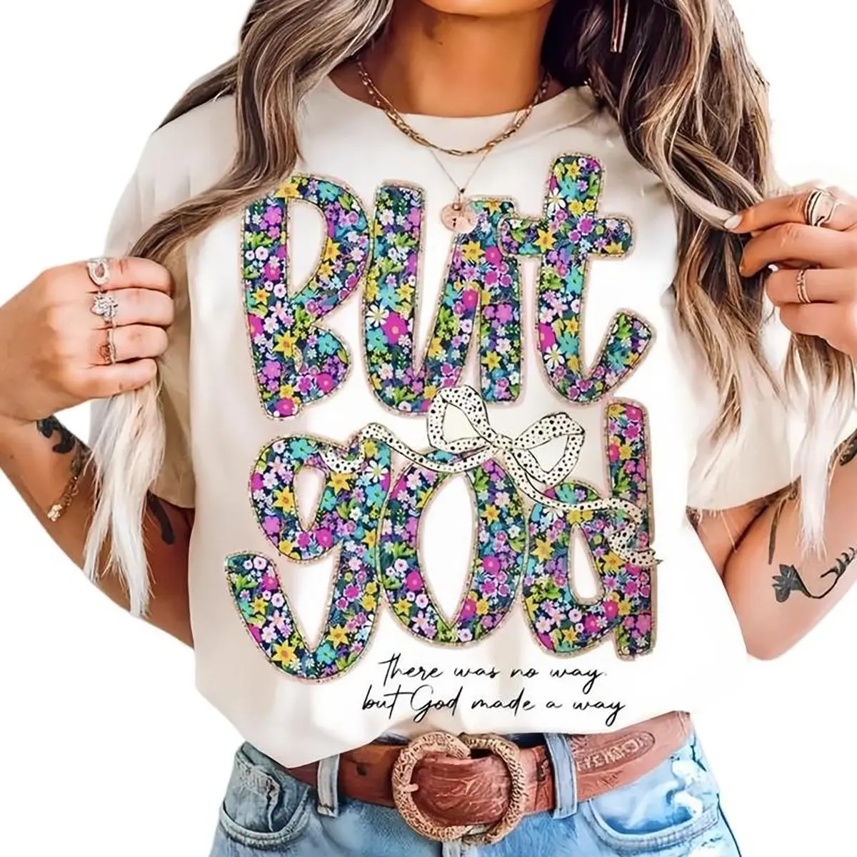 Flowers Floral But God T-Shirt Christian Gift Jesus Apparel Religious Top Made In USA For Women For Men [Avenue Athletics cotton short-sleeve/hoodie, soft and comfortable]
