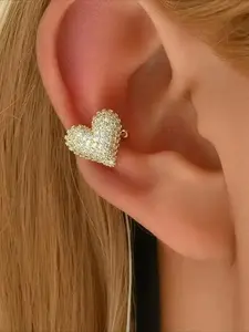 Elegant Heart Zircon Ear Cuff, Heart Shaped Earring, No Piercing Required, Simple Style for Women, Perfect for Parties and Daily Wear, Versatile Ear Bone Clip