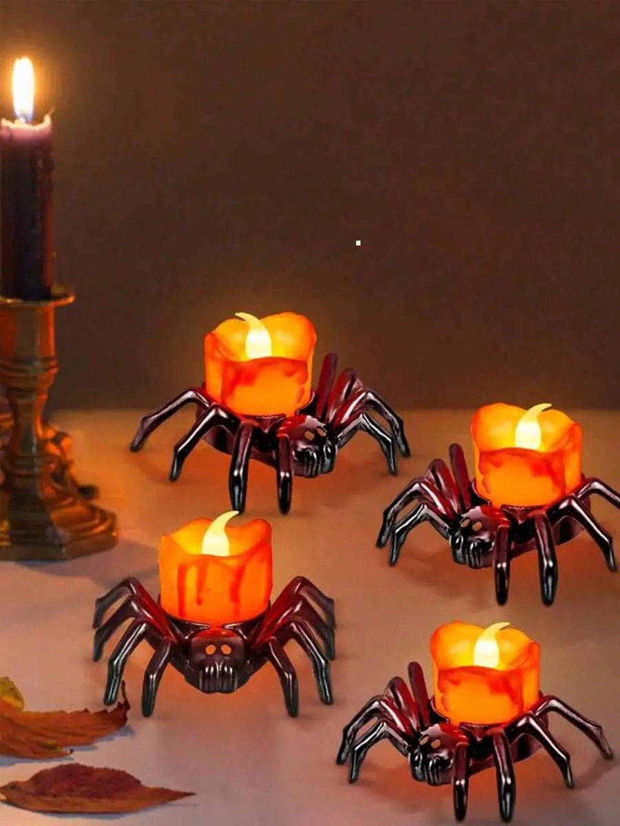1/2/4 Pack Halloween Spider Shaped LED Tea Light Candles, Battery Operated Flameless Spider Candle Lights for Halloween Party Table, Haunted House, Home, Bedroom, Autumn Harvest & Thanksgiving Decor